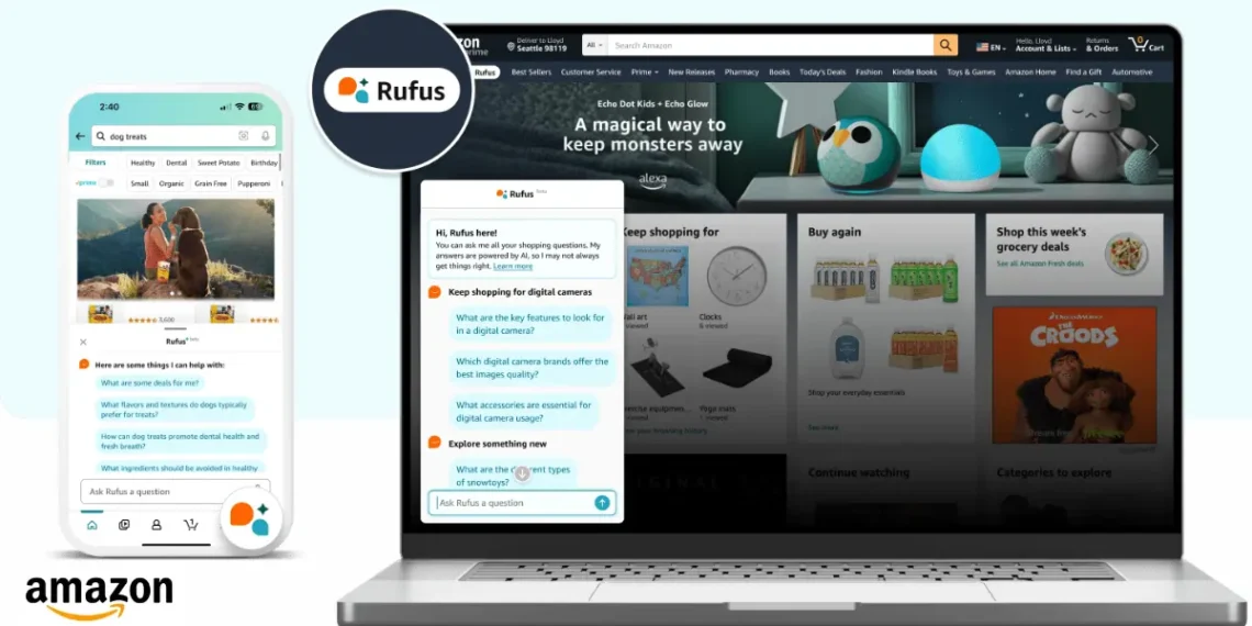 صورة توضيحية لمساعد التسوق الذكي Rufus من أمازون يعرض نتائج البحث ويوجه المستخدم لاتخاذ قرار شراء أفضل - مصدر الصورة: أمازون