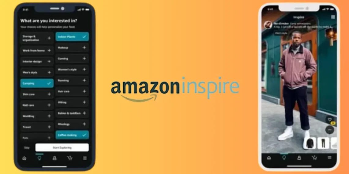 لقطة شاشة من ميزة Inspire داخل تطبيق أمازون تعرض محتوى فيديو ترويجي لمنتجات مختلفة.