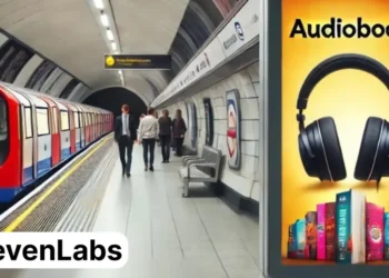 صورة توضح منصة ElevenLabs وخيارات إنشاء ونشر الكتب الصوتية باستخدام الذكاء الاصطناعي.