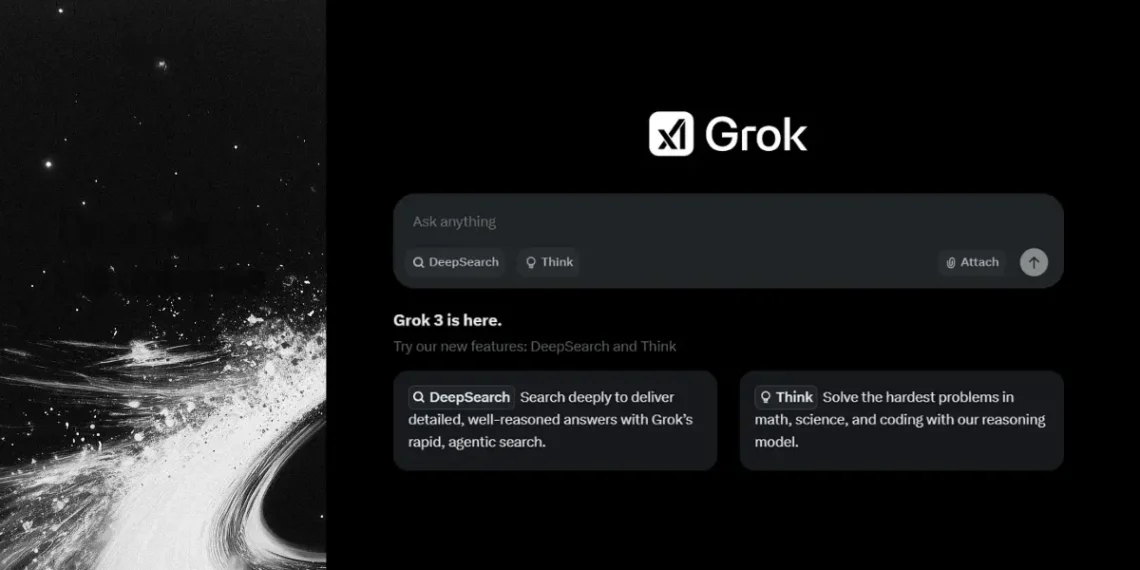 لقطة شاشة لواجهة Grok 3 على منصة X تعرض ميزات Deep Search وThink.