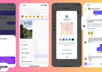صورة توضح واجهة محادثة على إنستاجرام تعرض خيارات جدولة الرسائل، الترجمة الفورية، ومشاركة الموسيقى ضمن الرسائل المباشرة.