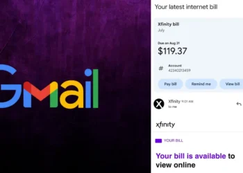 واجهة Gmail تعرض ميزة بطاقات التلخيص الجديدة مع خيارات دفع الفواتير مباشرة من البريد الإلكتروني.