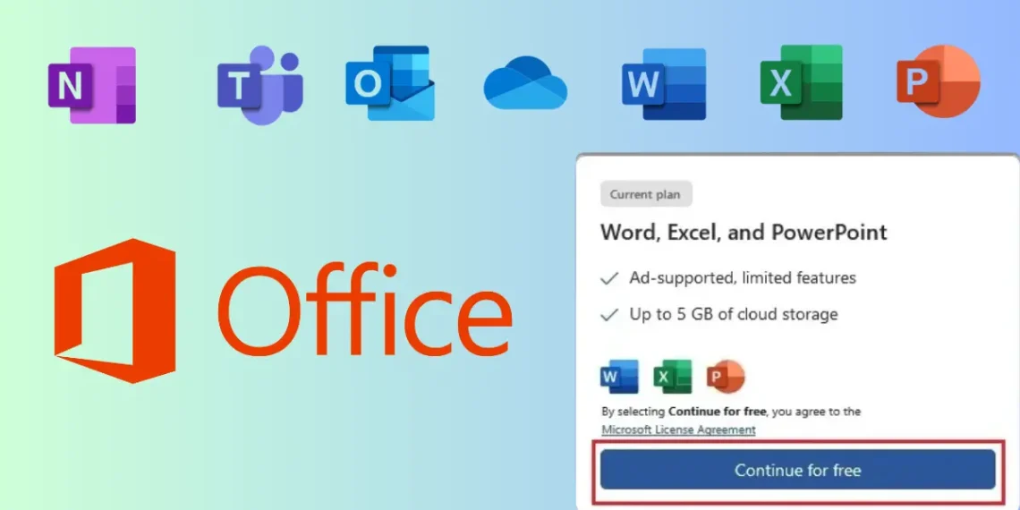 صورة توضح إصدار Microsoft Office المجاني مع الإعلانات الجانبية