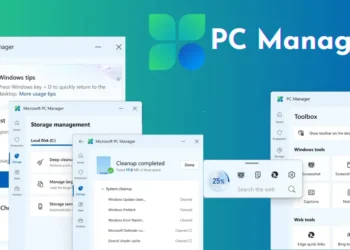 أداة PC Manager على نظام ويندوز 11، تعرض خيارات تنظيف الملفات، تحسين الأداء، وإدارة التخزين لاستعادة سرعة الجهاز.