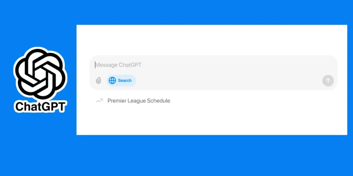 صورة توضيحية لميزة البحث عبر الإنترنت في ChatGPT تعرض كيفية تفعيل البحث والحصول على إجابات فورية من الإنترنت.