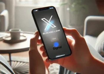 لقطة شاشة تعبيرية توضح رسالة الخطأ عند محاولة نشر رابط تطبيق سيجنال على منصة إكس