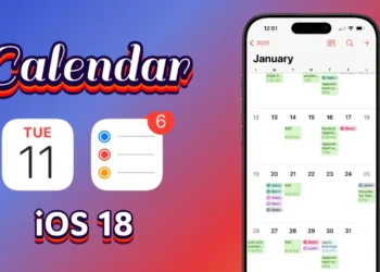صورة توضح إيماءة التصغير في تطبيق التقويم على آيفون لعرض الأحداث بشكل أكثر تخصيصًا.