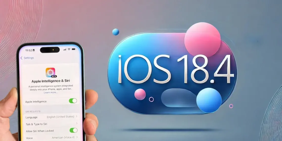 واجهة iPhone تعرض تحديث iOS 18.4 مع تحسينات Siri وإدارة الإشعارات الجديدة.