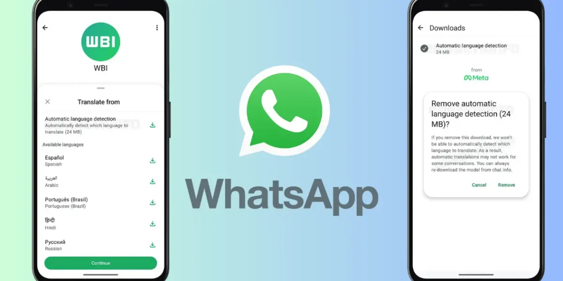 صورة توضح ميزة اكتشاف اللغة التلقائي في واتساب وكيفية تفعيلها للترجمة بين اللغات بشكل سهل وآمن.