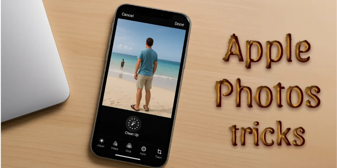 واجهة تطبيق الصور على آيفون توضح استخدام ميزة تنظيف الصور المدعومة بالذكاء الاصطناعي