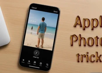 واجهة تطبيق الصور على آيفون توضح استخدام ميزة تنظيف الصور المدعومة بالذكاء الاصطناعي