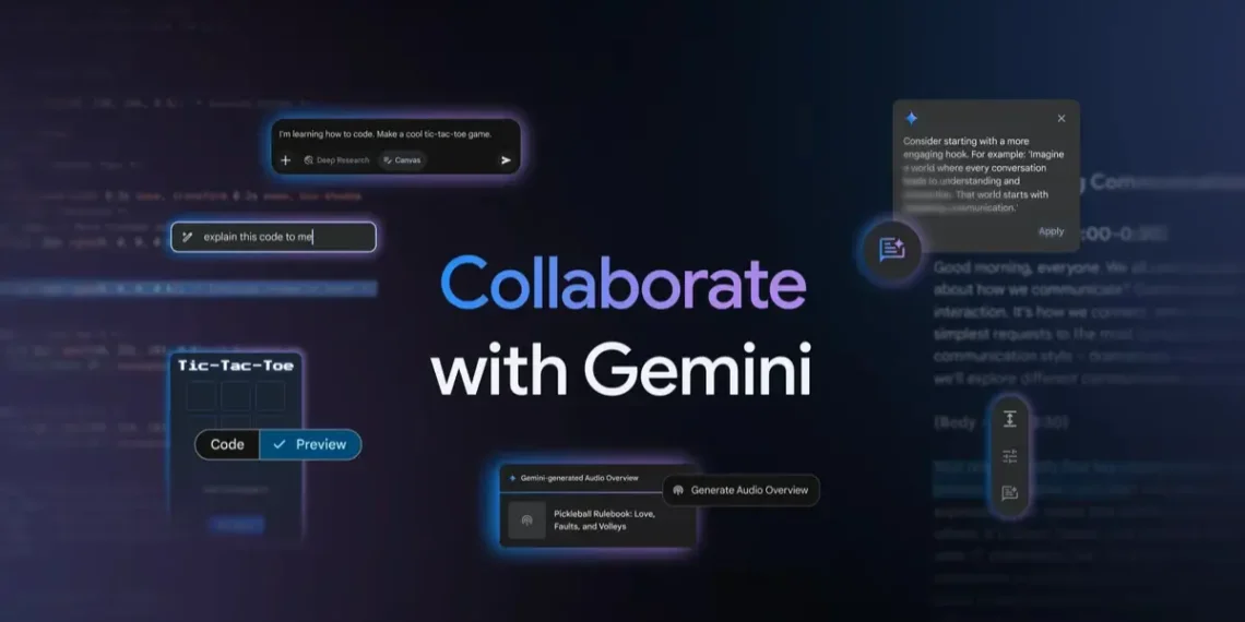 صورة توضح أدوات Gemini الجديدة في جوجل لتحويل المستندات إلى بودكاست وتحسين البرمجة - مصدر الصورة: Google