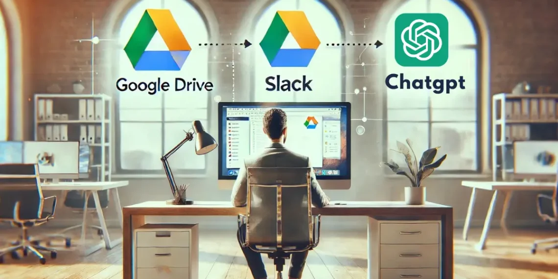 صورة توضح كيفية ربط حسابات Google Drive و Slack بـ ChatGPT باستخدام ميزة ChatGPT Connectors