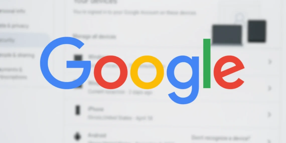 واجهة حساب جوجل تعرض الأجهزة المرتبطة