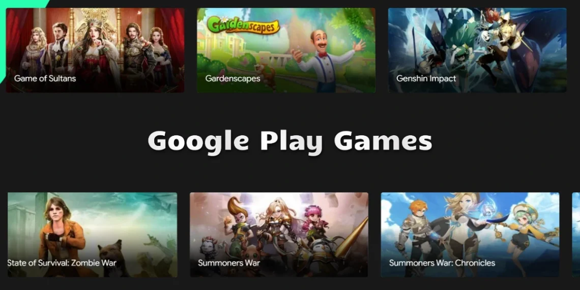 صورة توضح واجهة Google Play Games مع ألعاب أندرويد وألعاب الكمبيوتر