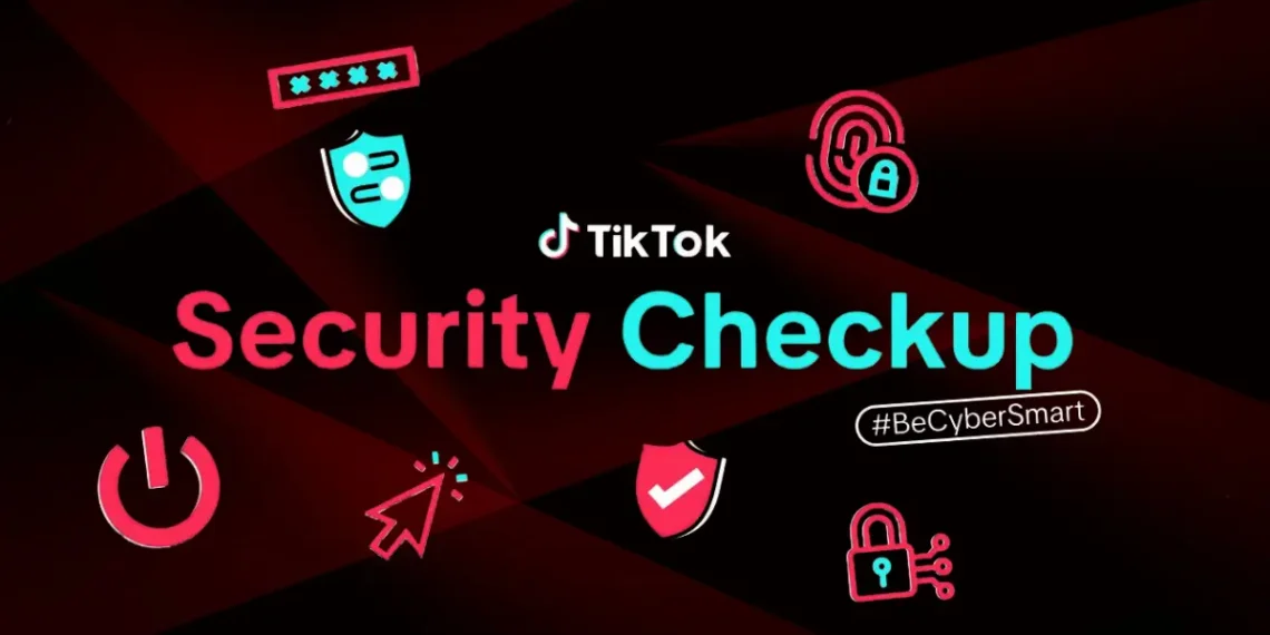 صورة توضح أداة "الفحص الأمني" في تطبيق تيك توك وكيفية استخدامها لتعزيز أمان الحسابات وحمايتها من الاختراقات.
