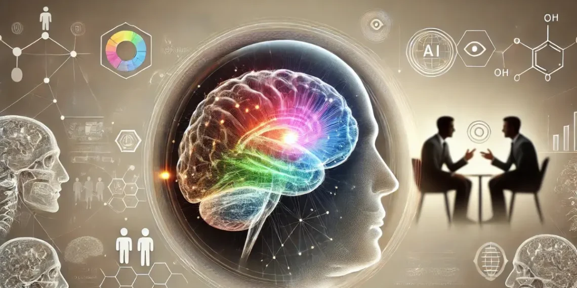 صورة توضيحية لتمثيل نشاط الدماغ أثناء معالجة اللغة باستخدام تقنيات الذكاء الاصطناعي