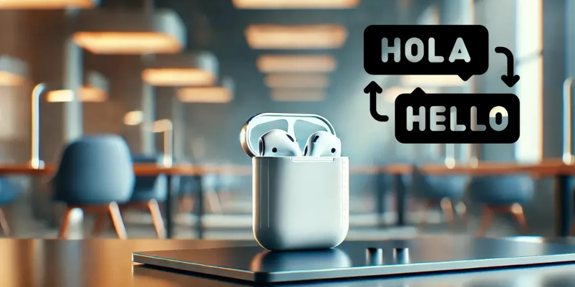 صورة توضيحية لميزة الترجمة الفورية في سماعات AirPods من آبل مع واجهة مستخدم iOS 19.