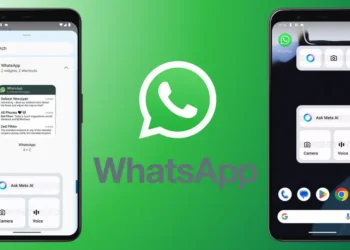 لقطة شاشة لويدجت Meta AI الجديدة في واتساب تعرض ثلاثة اختصارات رئيسية للوصول السريع إلى الدردشة، مشاركة الصور، والتفاعل الصوتي.