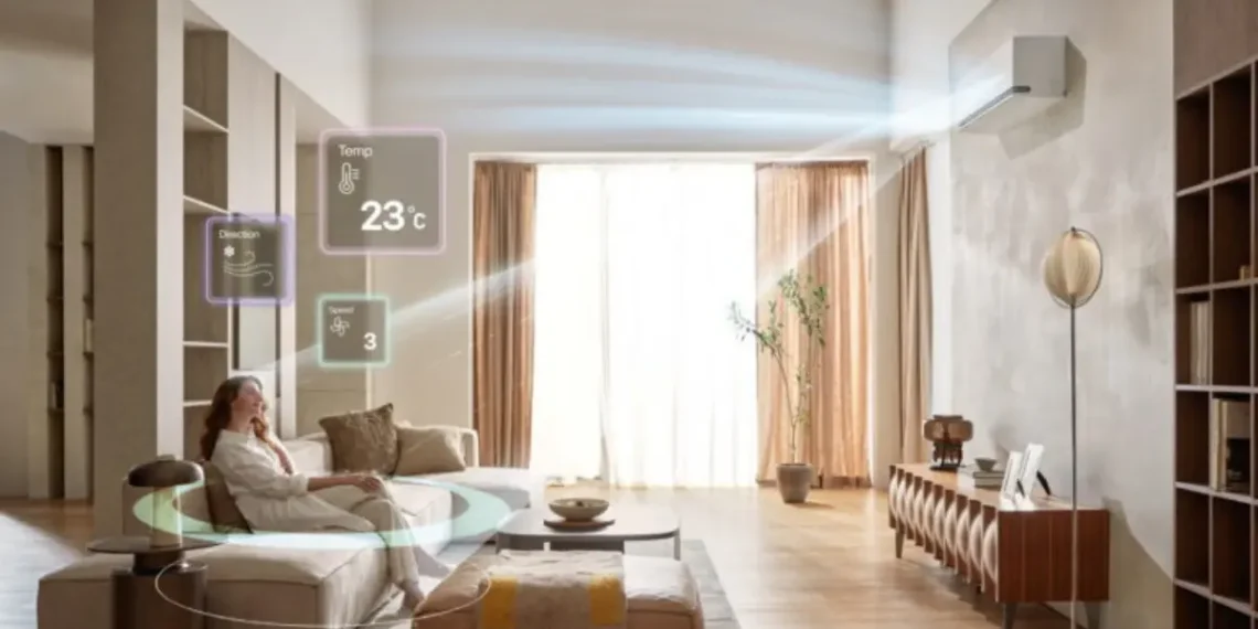 مكيف LG ARTCOOL AI Air بتصميم زجاجي أسود أنيق مع شبكة هوائية لتحسين توزيع الهواء وتوفير الطاقة باستخدام الذكاء الاصطناعي - مصدر الصورة: LG