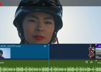 صورة توضح واجهة برنامج Adobe Premiere Pro مع عرض لأداة البحث الذكي والتمديد التوليدي.