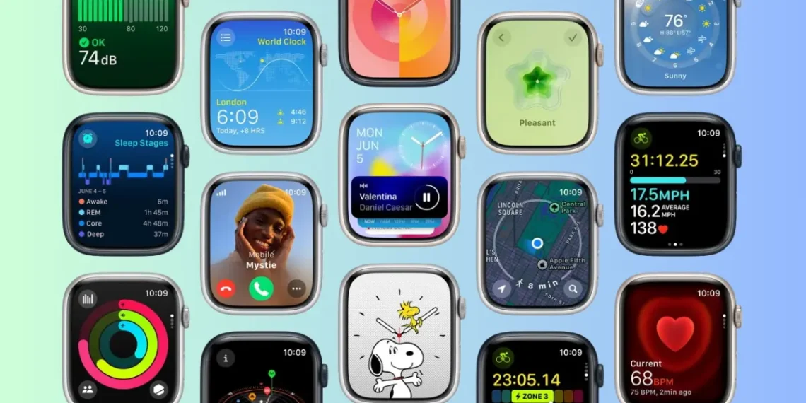 صورة توضيحية لساعات آبل Apple Watch تعرض واجهة جديدة بتصميم عصري في تحديث watchOS 12