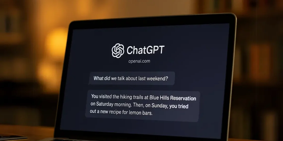 واجهة روبوت ChatGPT تُظهر تفاعلات مخصصة تستند إلى محادثات سابقة محفوظة في الذاكرة