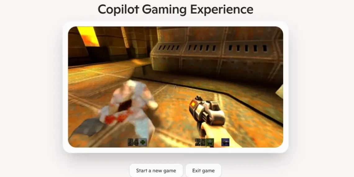 لقطة شاشة توضح تجربة اللعب في نسخة Quake II المدعومة بالذكاء الاصطناعي من مايكروسوفت عبر المتصفح