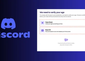 واجهة تطبيق Discord تُظهر نافذة التحقق من العمر مع خيارين: مسح الوجه أو تحميل صورة الهوية