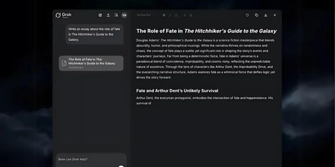 واجهة Grok Studio تعرض نافذة تحرير للمستندات والأكواد مع تكامل Google Drive