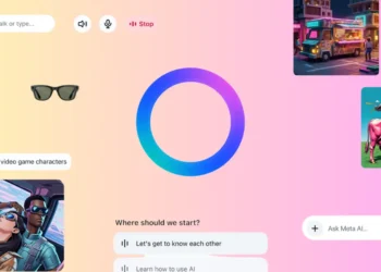 شاشة تعرض واجهة تطبيق ميتا Meta AI الجديد مع ميزات المحادثة الصوتية والتخصيص الذكي