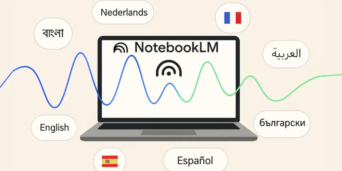 صورة توضح دعم الملخصات الصوتية في NotebookLM بأكثر من 50 لغة