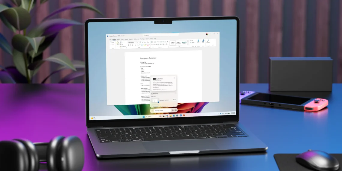 واجهة تطبيق Microsoft Copilot على ويندوز تُظهر ميزة البحث الذكي داخل الملفات وتحليل النوافذ