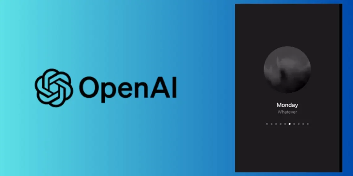 صورة توضح واجهة ChatGPT مع خيار تفعيل صوت "Monday" ضمن إعدادات الصوت المتقدم.