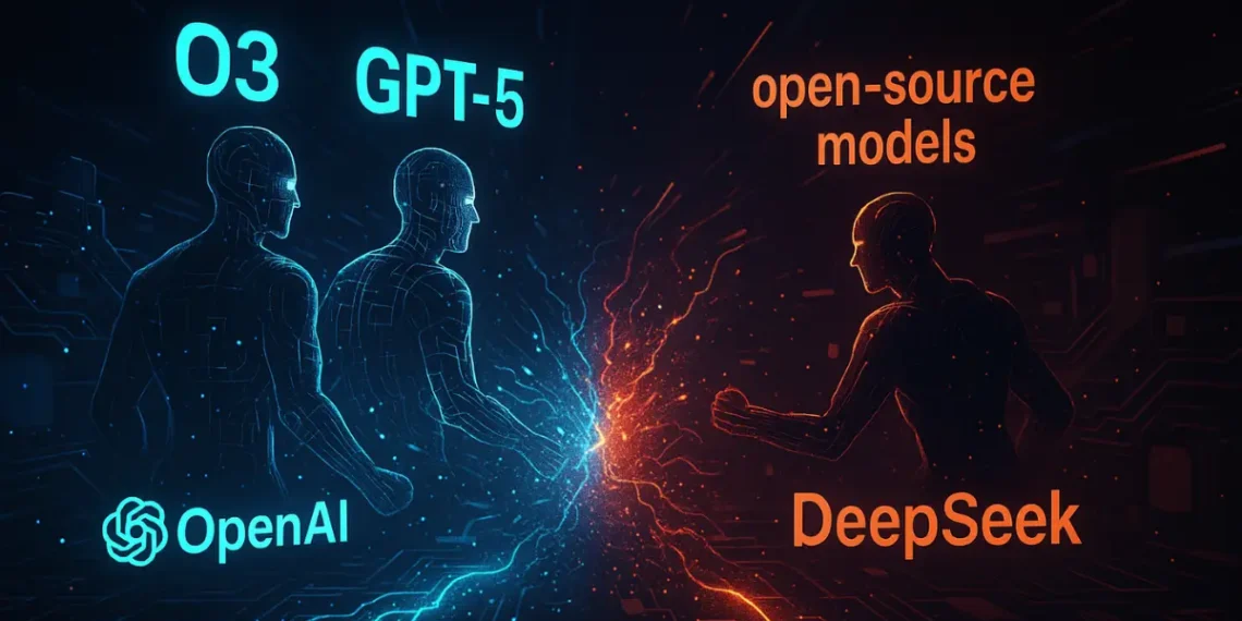 صورة تعبيرية تُظهر نموذج GPT-5 ونموذج o3 من OpenAI في سباق مع Deepseek