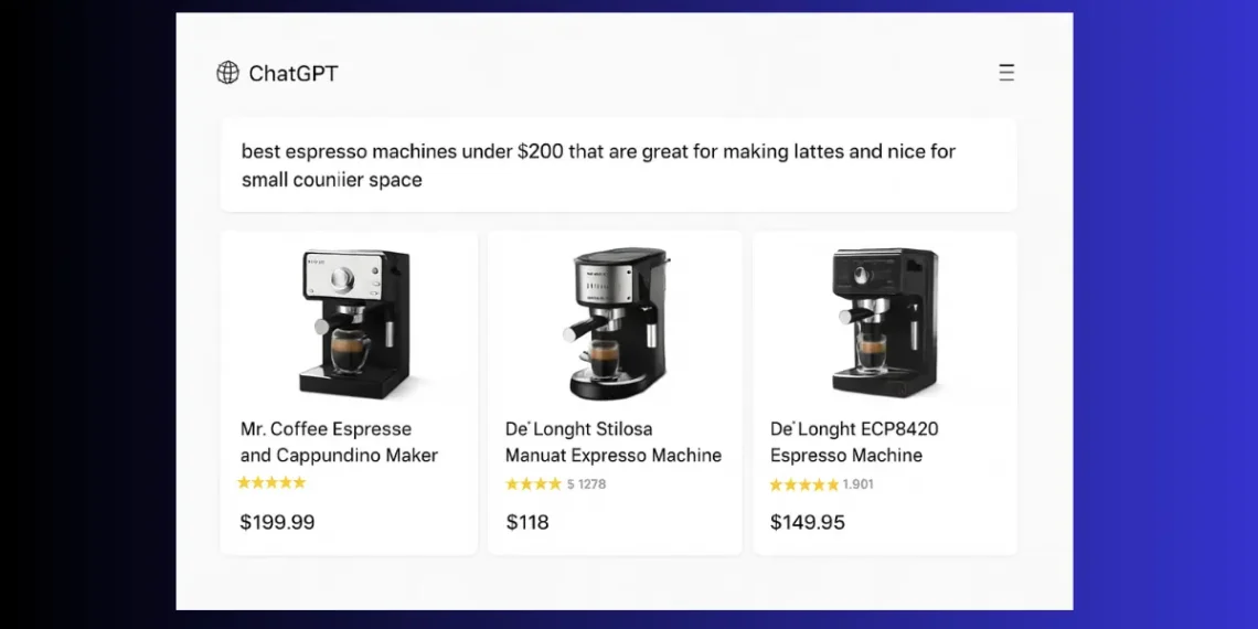 عرض بطاقات منتجات في Chatgpt مع صور وأسعار وتقييمات ضمن تجربة تسوق ذكية وسهلة عبر الإنترنت