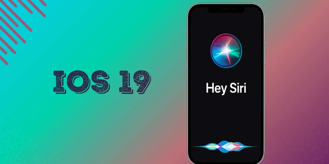 صورة توضح تحديث Siri الجديد ضمن نظام iOS 19 من آبل مع واجهة هاتف آيفون ومساعد صوتي ذكي