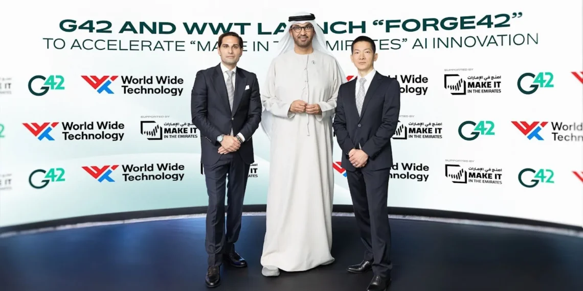 إطلاق رسمي لشركة Forge42 خلال منتدى "اصنع في الإمارات" بحضور ممثلي G42 وWorld Wide Technology، في خطوة لتعزيز الابتكار في الذكاء الاصطناعي داخل الإمارات.(g42)