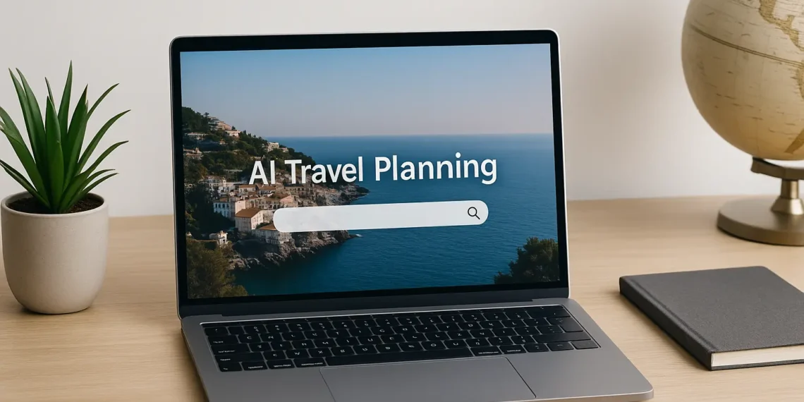 صورة توضح أدوات الذكاء الاصطناعي في السفر مثل Google Gemini وOpenAI Operator ضمن تجربة حجز ذكية ومخصصة للمستخدمين