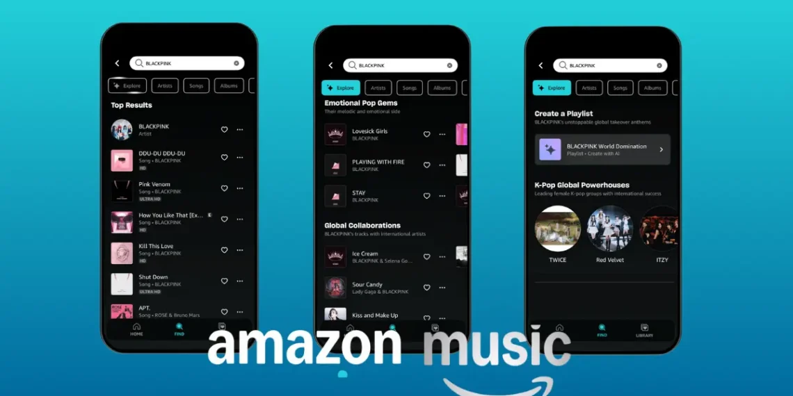 واجهة تطبيق أمازون ميوزيك على iOS تعرض ميزة الاستكشاف المدعومة بالذكاء الاصطناعي
