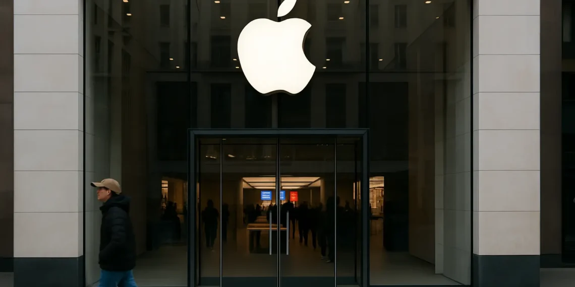 واجهة متجر أبل في نيويورك خلال إعلان خطة إدخال بحث بالذكاء الاصطناعي في سفاري وتأثيرها على سوق جوجل