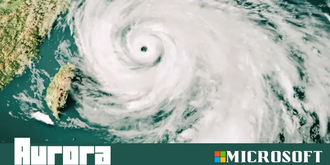 رسم توضيحي لنموذج أورورا من مايكروسوفت أثناء تحليل بيانات الطقس والتنبؤ بالعواصف والأعاصير باستخدام الذكاء الاصطناعي