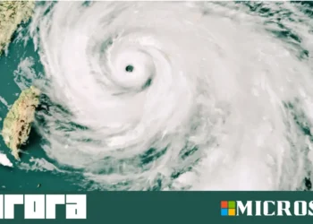 رسم توضيحي لنموذج أورورا من مايكروسوفت أثناء تحليل بيانات الطقس والتنبؤ بالعواصف والأعاصير باستخدام الذكاء الاصطناعي