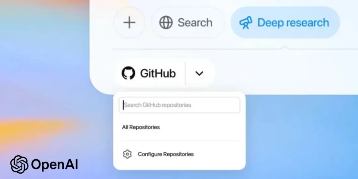 صورة توضح تكامل أداة ChatGPT للبحث العميق مع GitHub