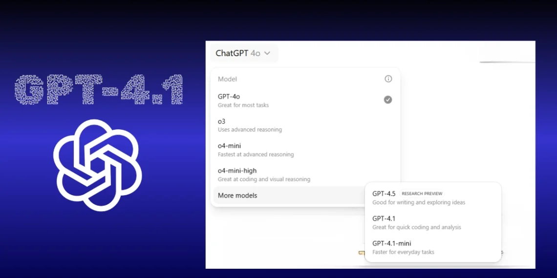 شاشة واجهة ChatGPT مع تفعيل نموذج GPT-4.1 الجديد لتحسين تجربة الترميز والذكاء الاصطناعي