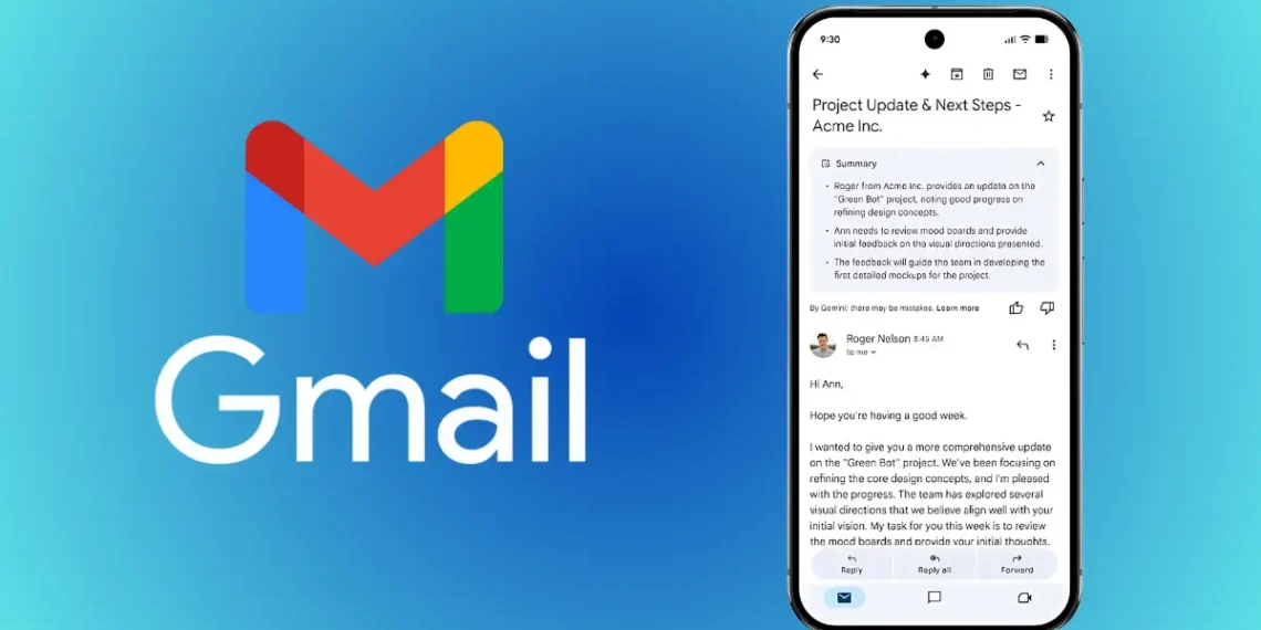 واجهة تطبيق Gmail تعرض ميزة تلخيص الرسائل تلقائيًا في Gmail عبر Gemini