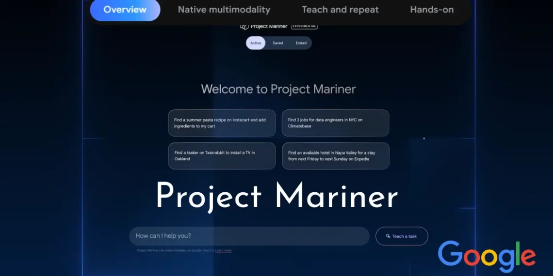 لقطة توضيحية لواجهة تطبيق Gemini أثناء تشغيل وضع الوكيل الذكي ضمن مشروع Mariner من جوجل لتنفيذ المهام تلقائيًا عبر الإنترنت