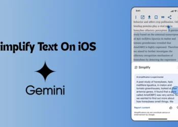 واجهة تطبيق Google على iOS تعرض ميزة Simplify أثناء تبسيط فقرة معقدة باستخدام الذكاء الاصطناعي