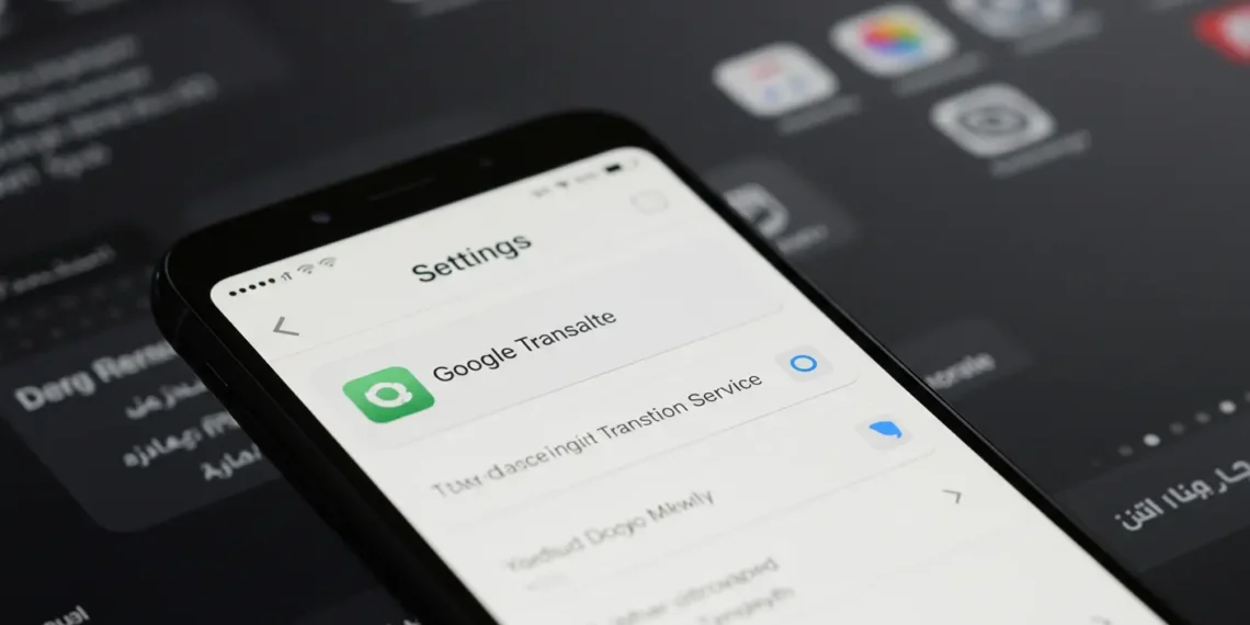 إعدادات آيفون تعرض خيار اختيار ترجمة جوجل كتطبيق الترجمة الافتراضي بدلًا من تطبيق آبل المدمج