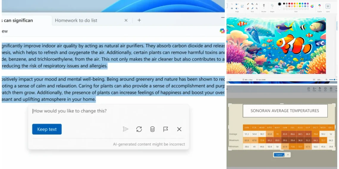 واجهة تطبيق الرسام، أداة القص, المفكرة في ويندوز 11 بعد التحديث الجديد